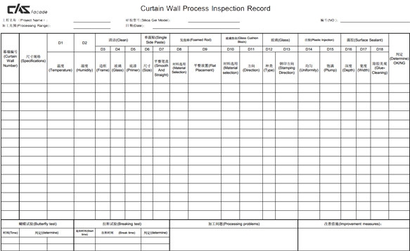 curtain wall process inspection record